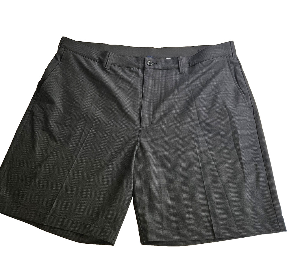Reebok Shorts Mens 52 Black Plaid Pockets Logo Performance Golf Casual